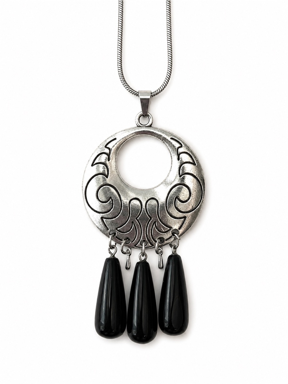 Artician Pendant With Natural Stone Black Obsidian Teardrop Beads Necklace